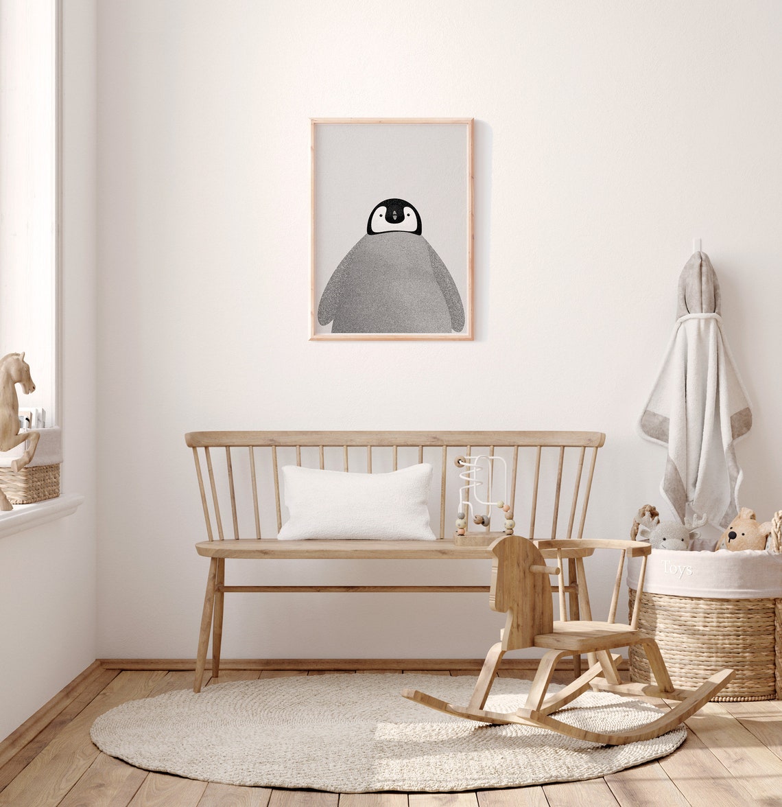 Cute Baby Penguin Front View Black And White Nursery Animal Print - Image 3