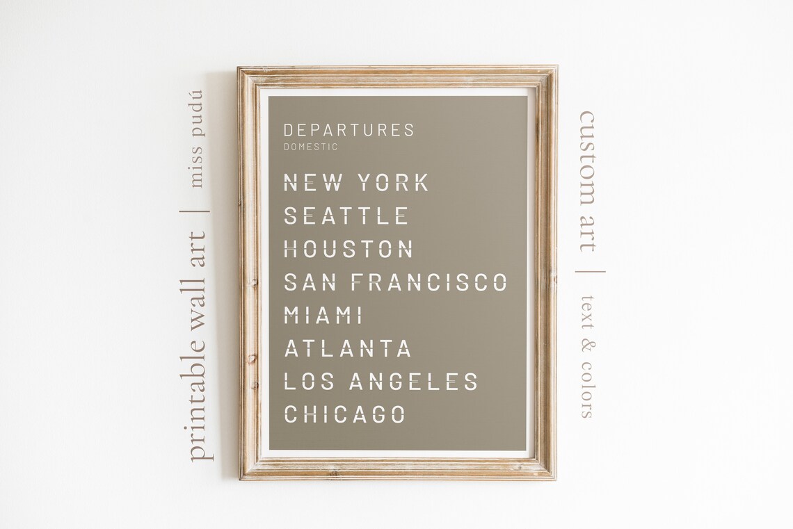 Custom Airport Departures Board Cities Sage Green Traveler Wall Art - Image 3