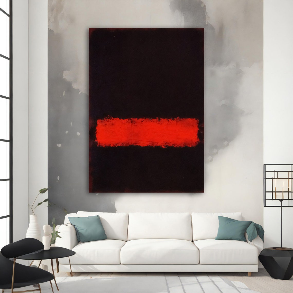 Mark Rothko Style Black Field with Bold Red Stripe Abstract Art Print - Image 2