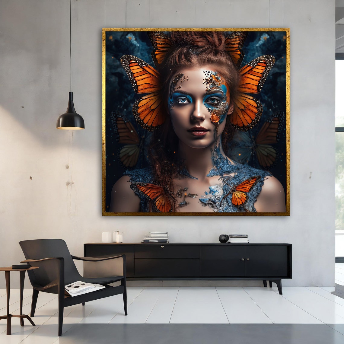 Butterfly Woman Monarch Wings Orange Blue Fantasy Portrait Art Poster - Image 2