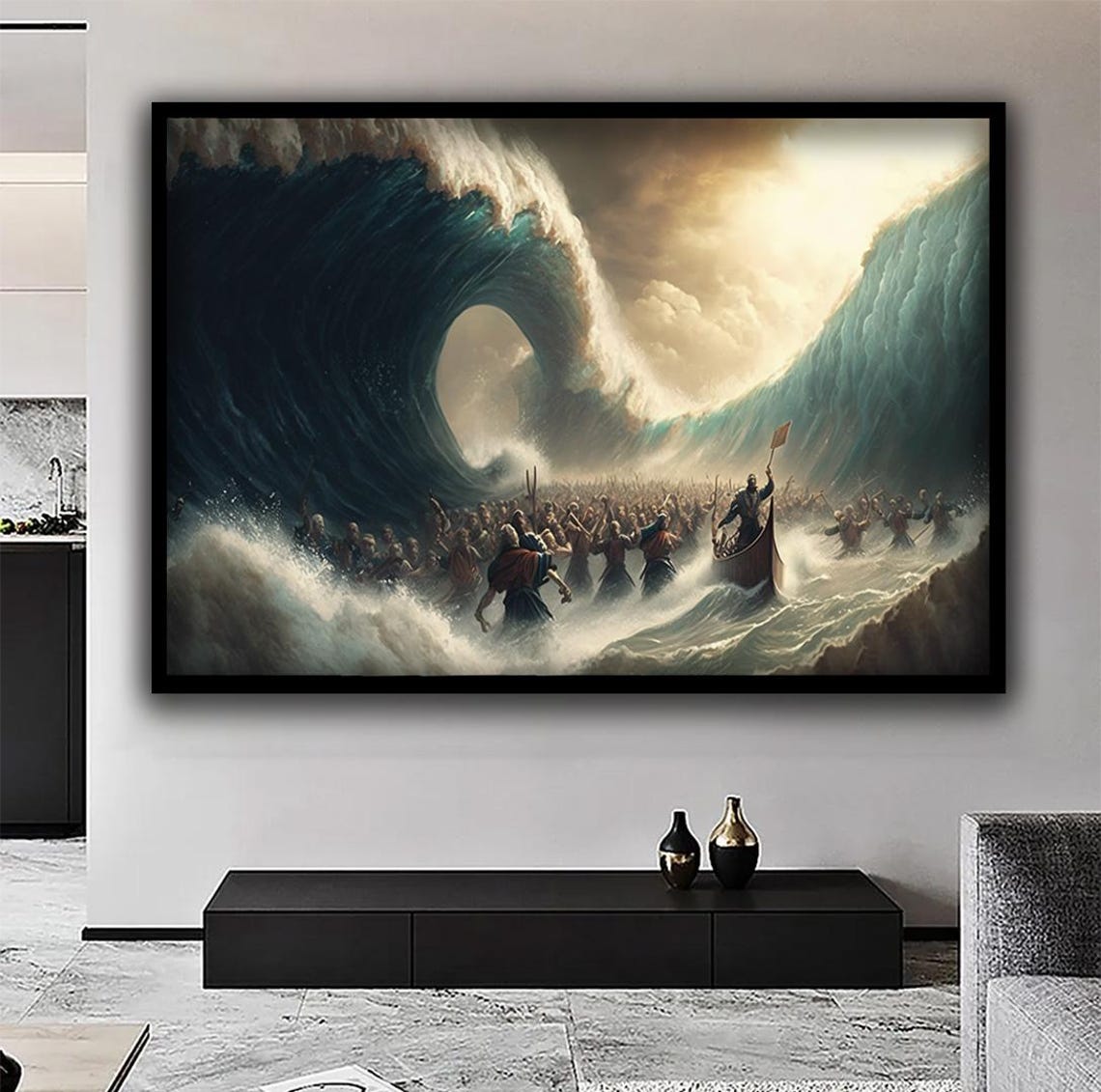 Moses Parting The Red Sea Art Modern Bible Poster Inspirational Wall Decor Religious Artwork For Home Or Office Red Sea - Image 5