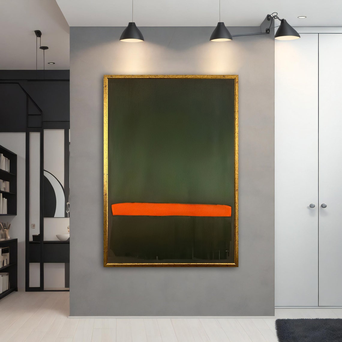 Rothko Style Dark Green Color Field with Orange Band Art Poster