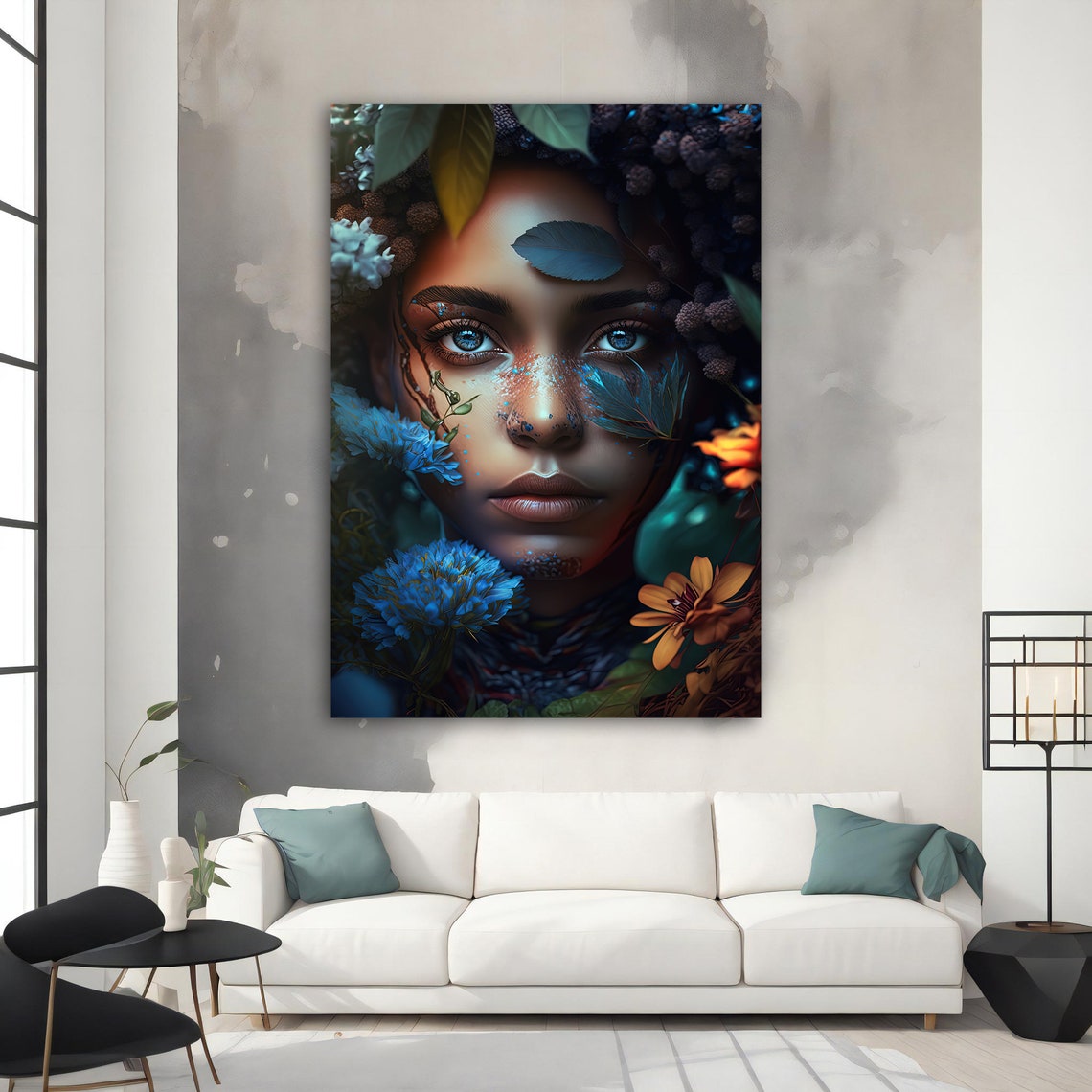 Blue Eyed Woman Blue Flower Garden Botanical Portrait Wall Art Print - Image 2