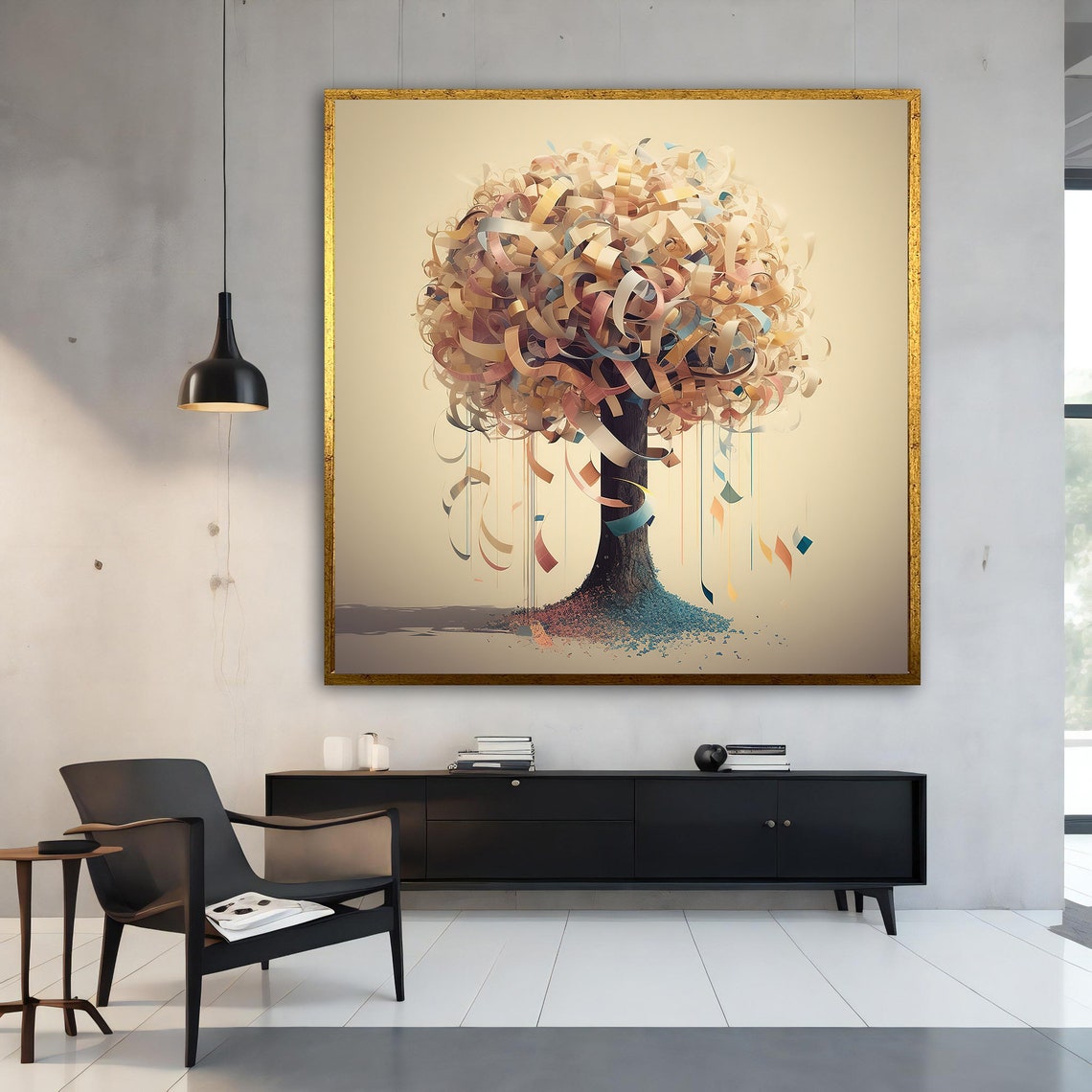 Confetti Ribbon Tree Colorful Curls Cream Background Wall Art Poster - Image 4