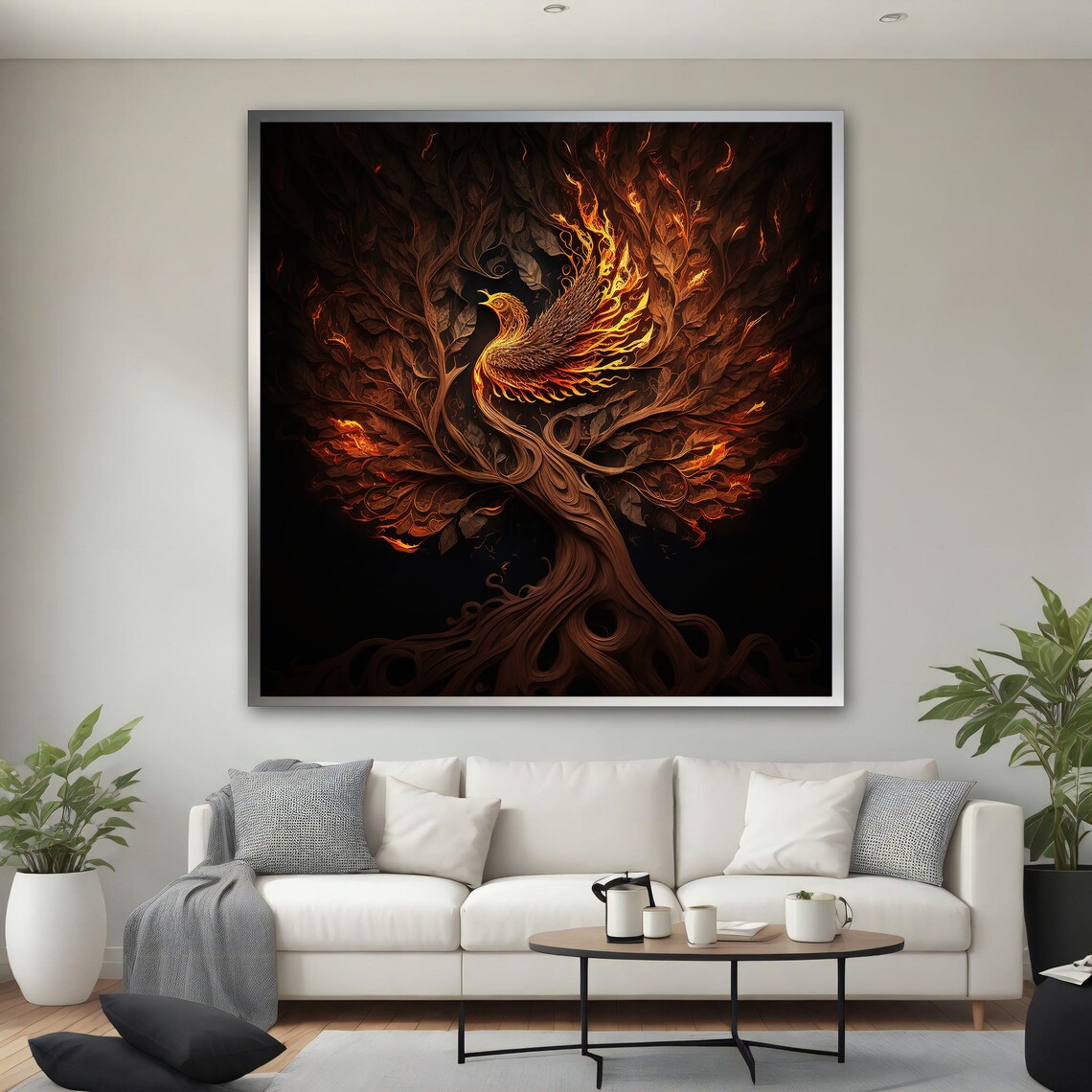Phoenix Art Fiery Phoenix Wall Art Phoenix On The Tree Poster Phoenix Print Animal Home Decor - Image 3
