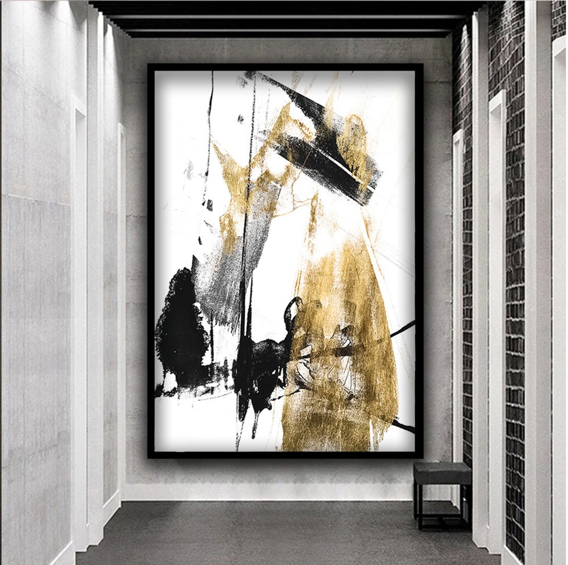 Black Gold Abstract Brushstrokes White Minimal Luxury Art Poster - Image 5