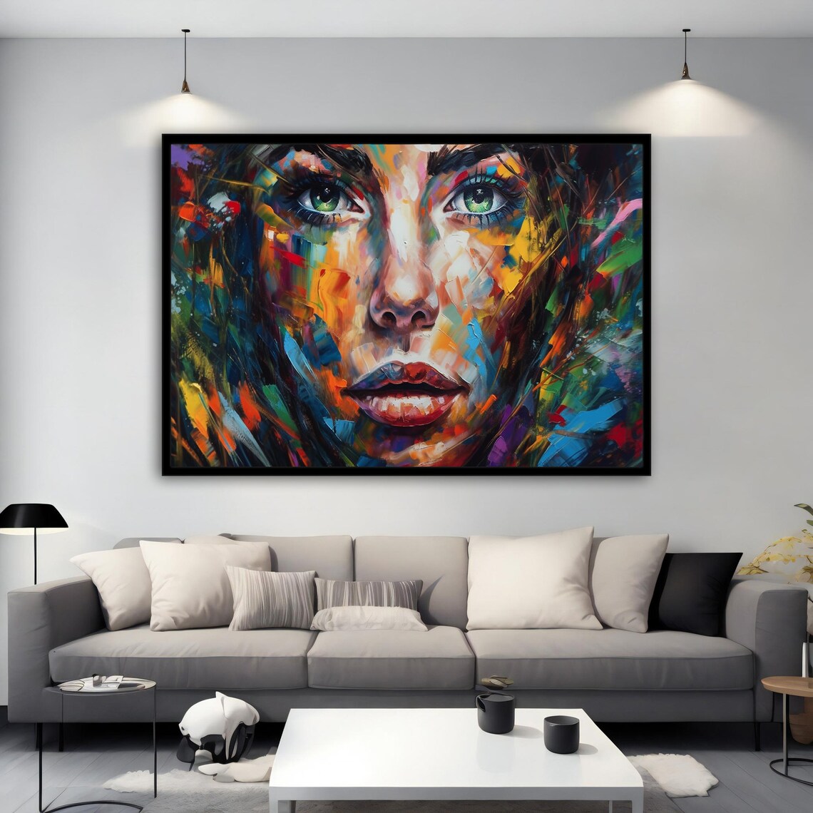 Colorful Abstract Woman Face Palette Knife Portrait Art Poster - Image 5