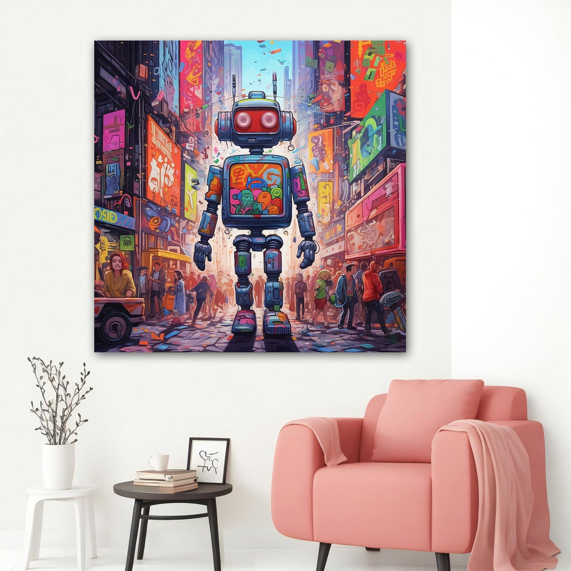 Robot Crowded City Street Graffiti Pop Art Urban Scene Art Poster - Image 5