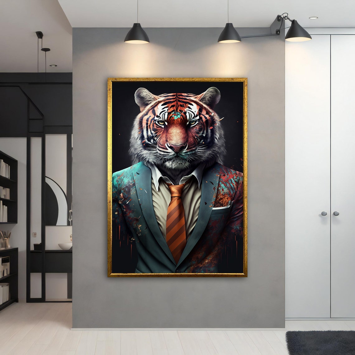 Tiger in Suit Tie Businessman Paint Splash Fun Animal Office Poster - Image 5