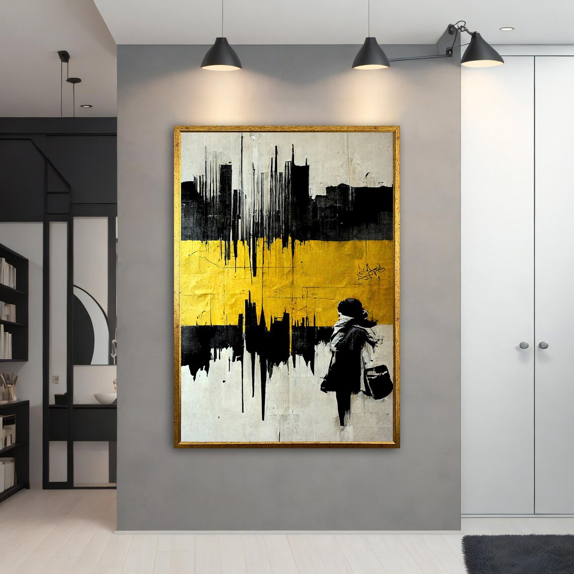Urban Street Art Silhouette Paint Bucket Black Yellow Abstract Wall Art - Image 5