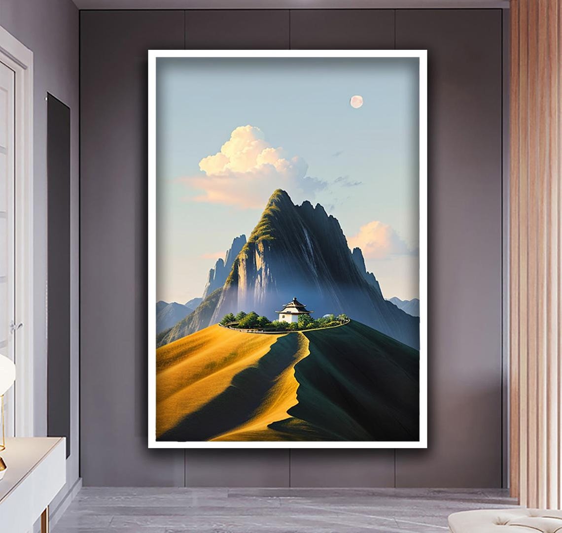 Misty Asian Mountain Peak Pagoda Temple Sunrise Landscape Poster - Image 4