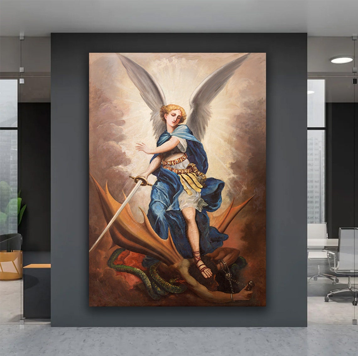 Archangel Michael Slaying the Dragon Baroque Religious Wall Art - Image 5