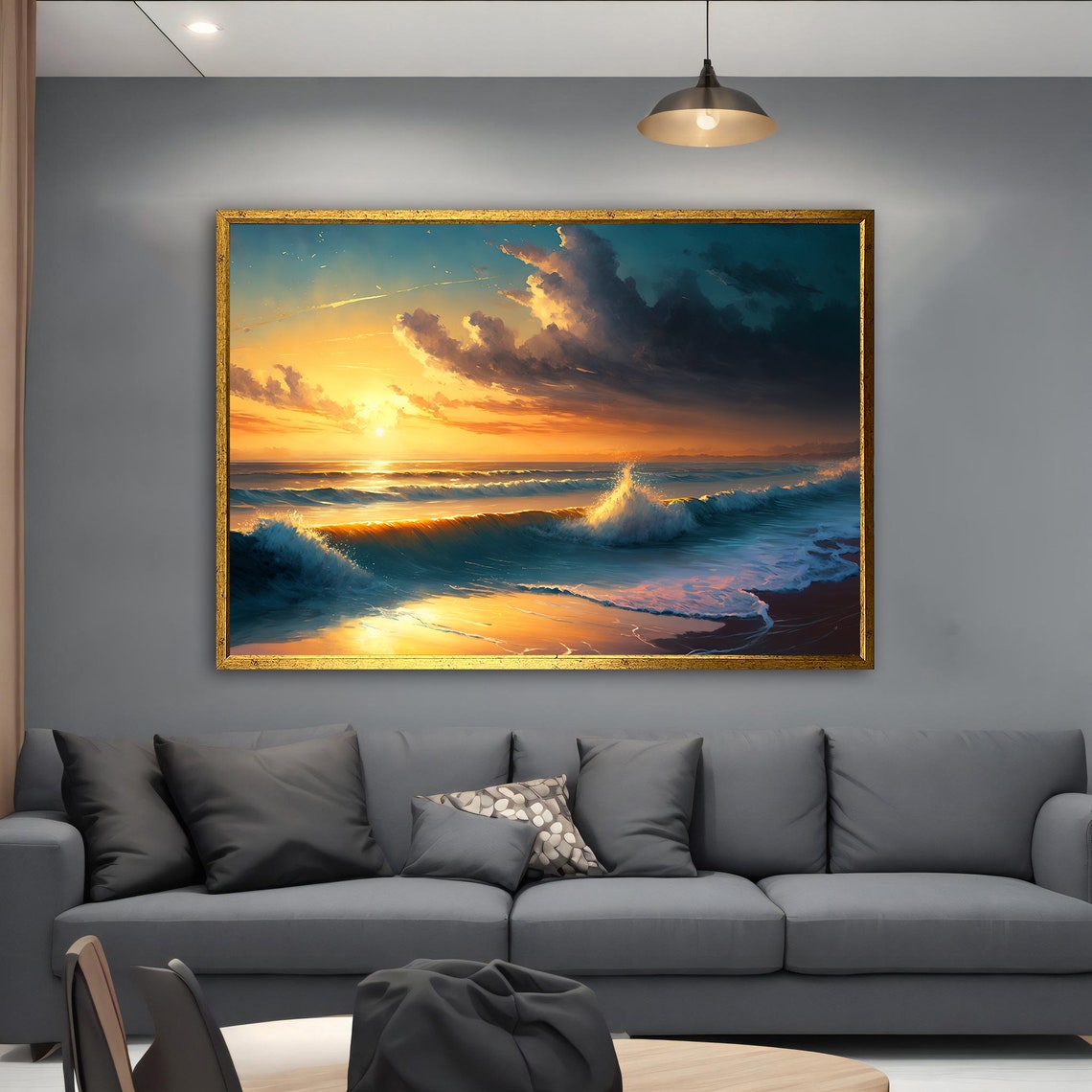 Ocean Sunset Golden Waves Beach Seascape Scenic Wall Art Poster - Image 4