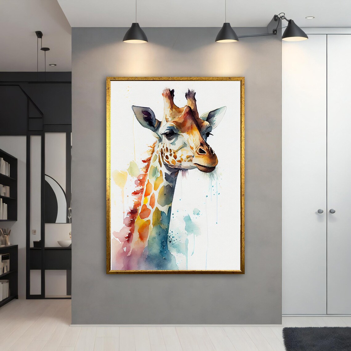 Watercolor Giraffe Head Portrait Colorful Animal Nursery Wall Art Poster - Image 3