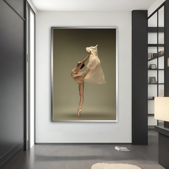 Elegant Ballerina Pointe Pose Flowing Silk Dress Studio Portrait Poster