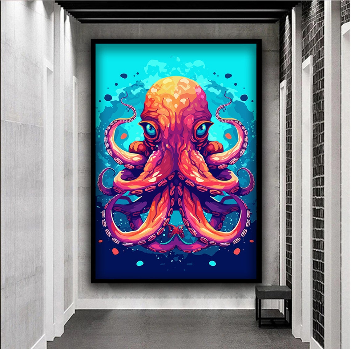 Vibrant Orange Octopus Turquoise Sea Bold Pop Art Ocean Poster - Image 5