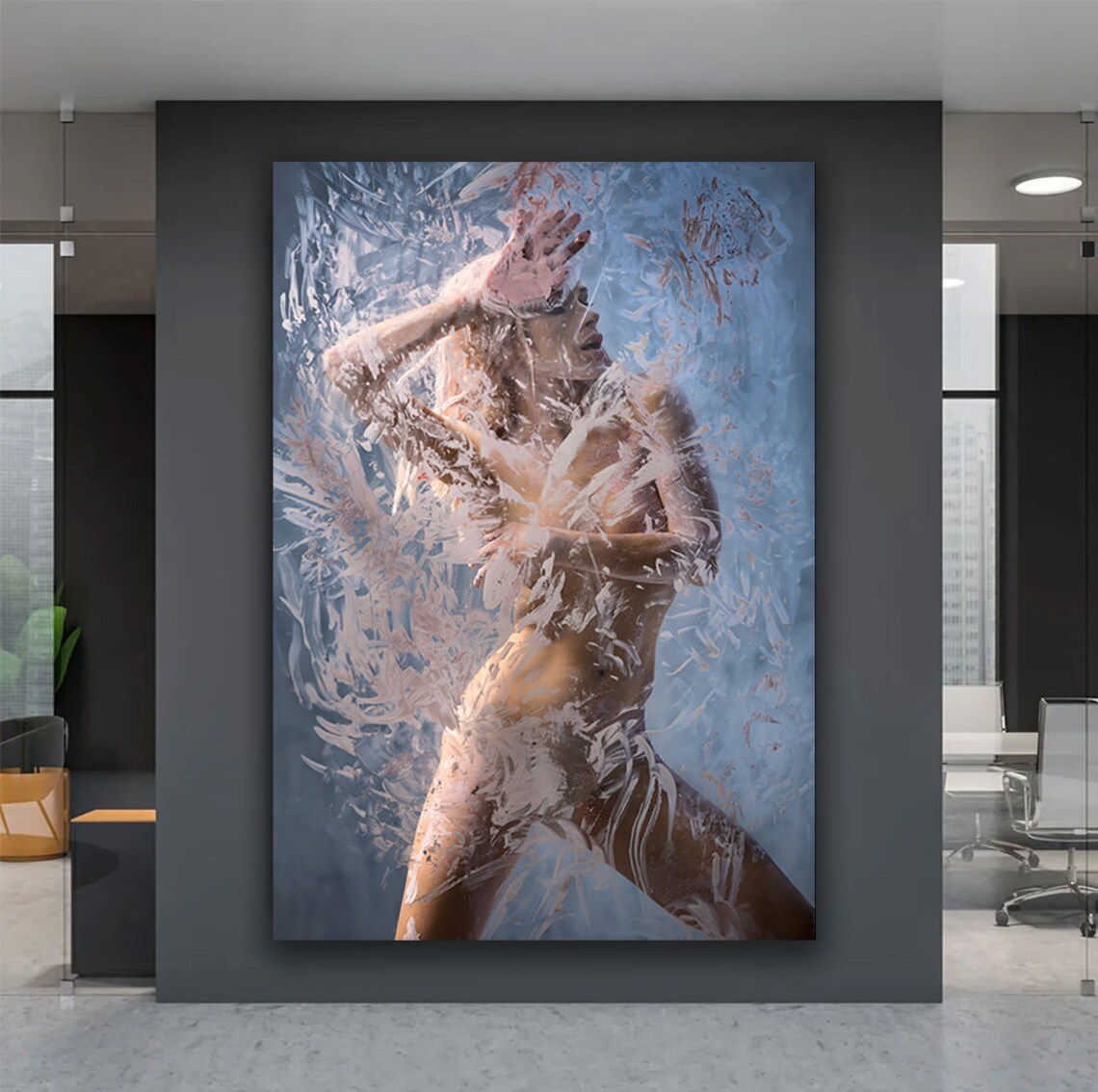 Nude Woman Behind Wet Glass Blue Artistic Body Fine Art Poster - Image 4