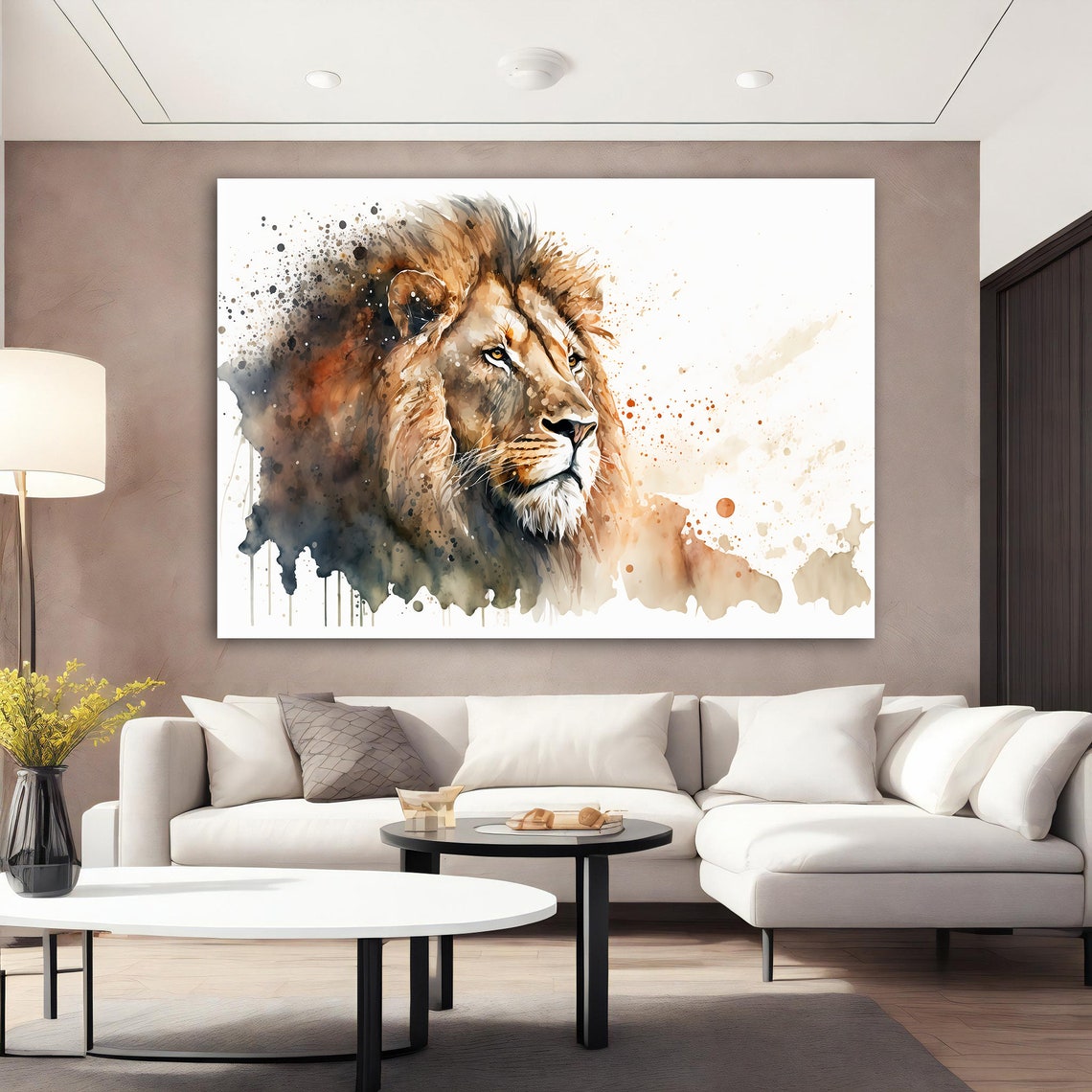 Lion Watercolor Splatter Profile Majestic King Jungle Art Poster - Image 2