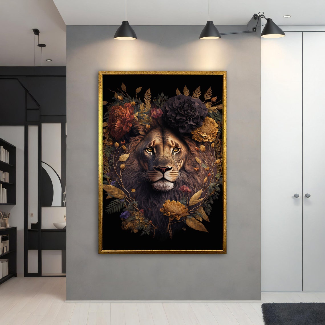 Flower Lion Painting Flower Lion Poster Flower Lion Wall Art Flower Lion Art Lion Print Home Decor Animal Wall Decor - Image 4