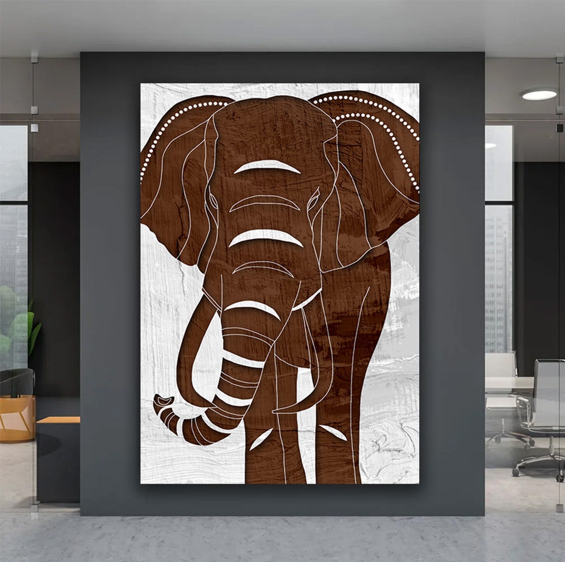 Brown Elephant Minimal Line Art White Background Wildlife Poster - Image 5