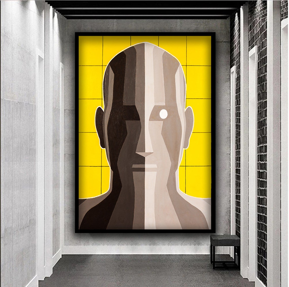 Bold Yellow Cubist Man Face Geometric Modern Portrait Wall Art - Image 3