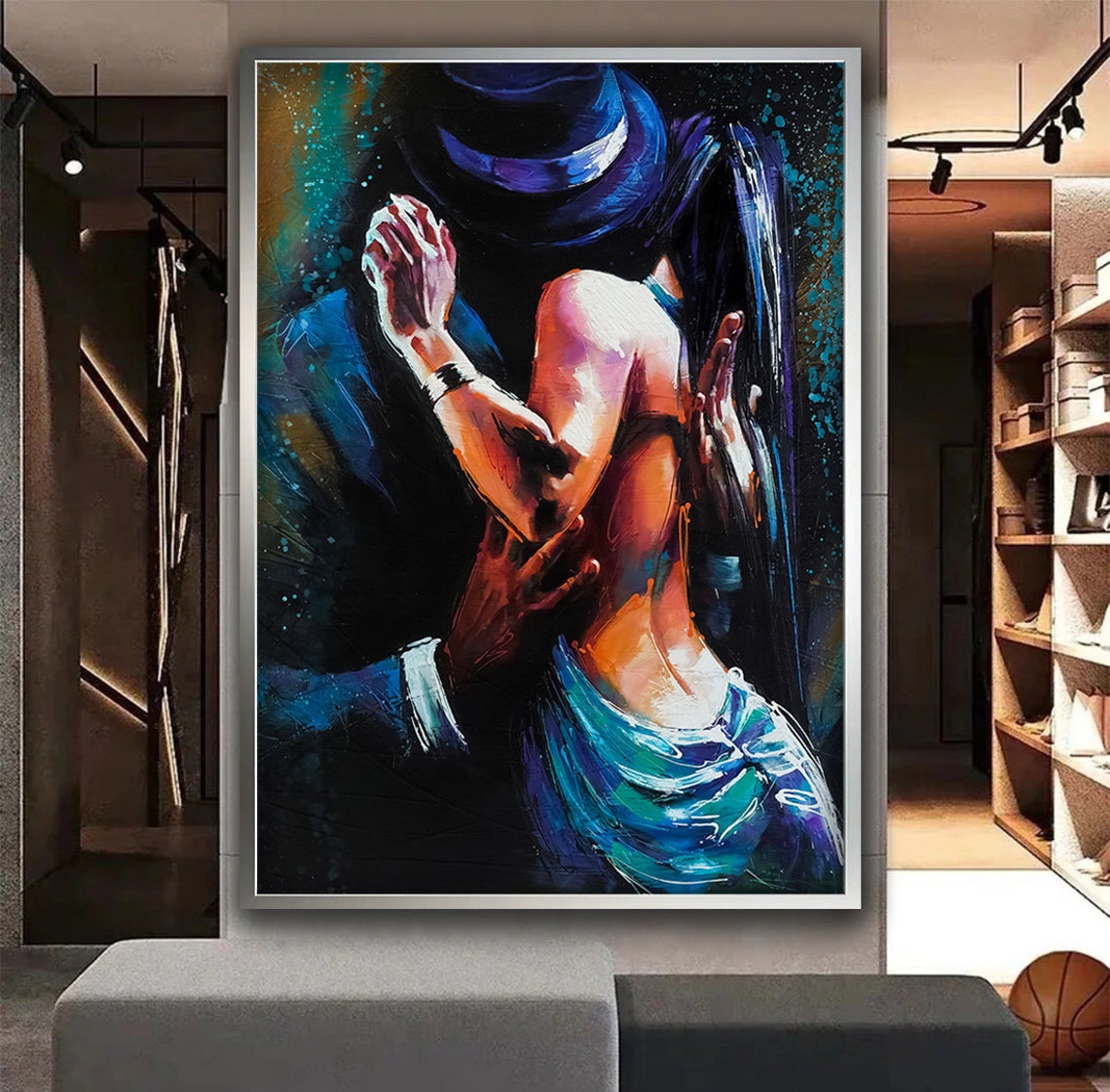 Passionate Tango Dance Couple Embrace Fedora Gold Framed Poster - Image 2