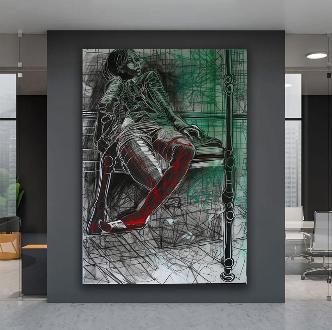 Woman Sitting On A Bench Art Woman Wall Art Modern Figurative Art Woman Portrait Art Print Gifts For Friends Modern Art - Image 4
