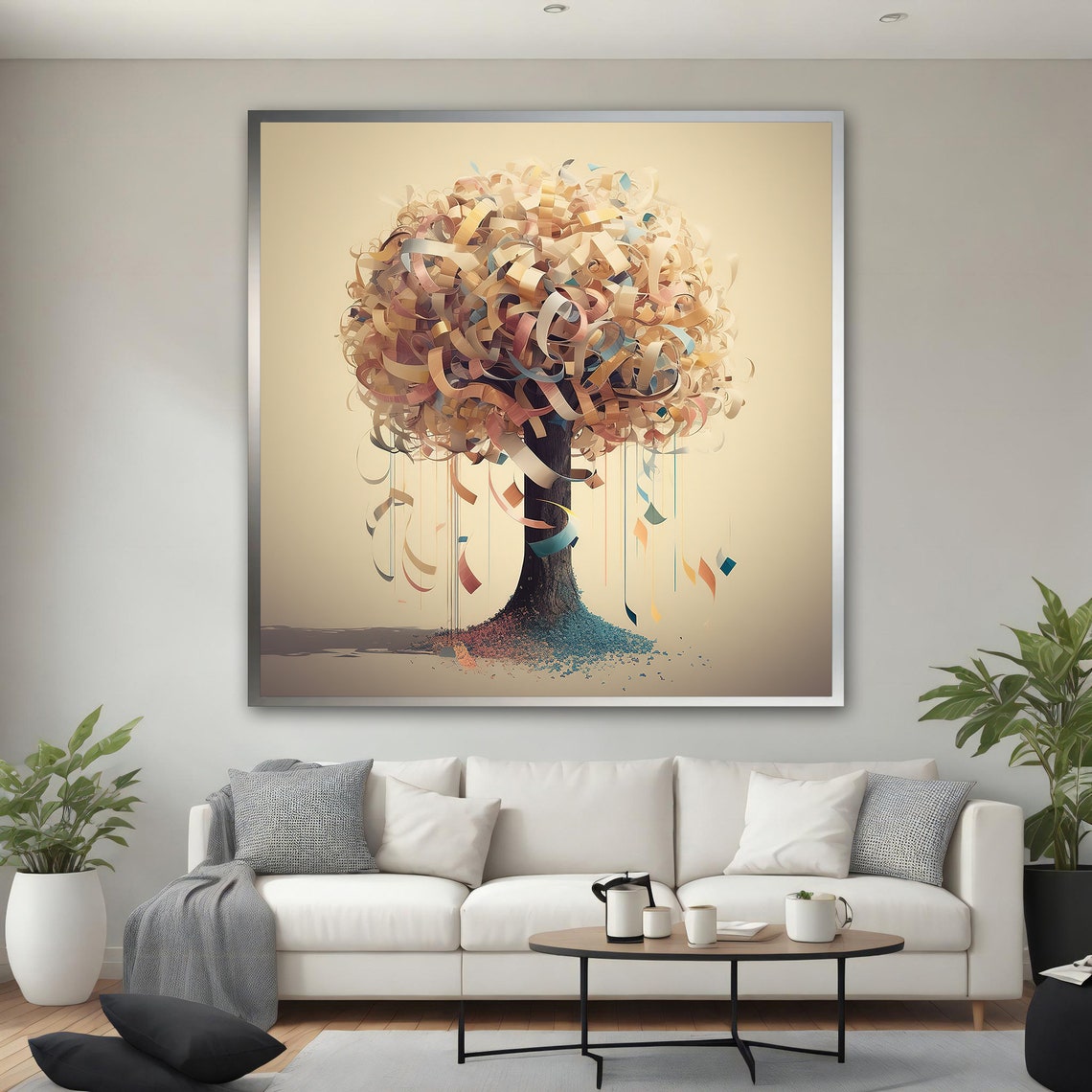 Confetti Ribbon Tree Colorful Curls Cream Background Wall Art Poster - Image 3
