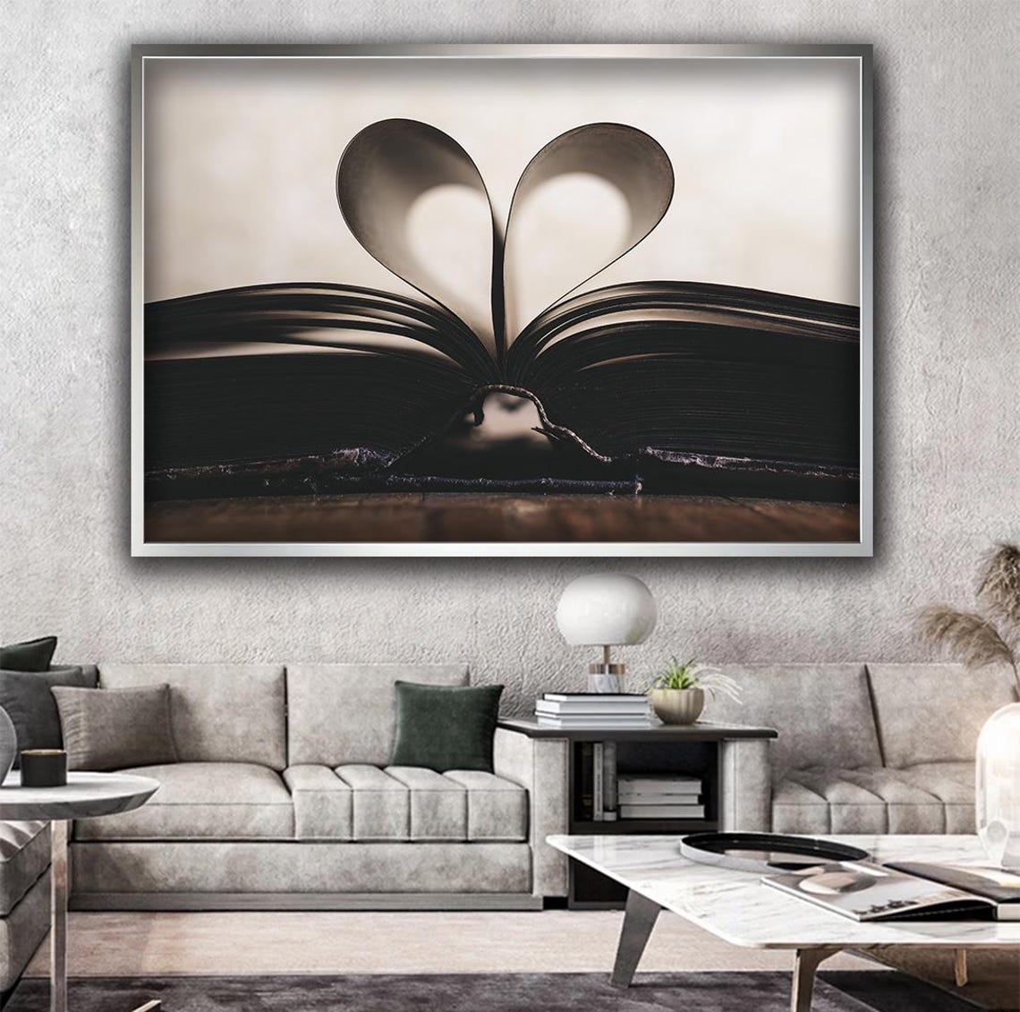 Open Book Pages Heart Shape Sepia Love of Reading Gift Wall Art - Image 3