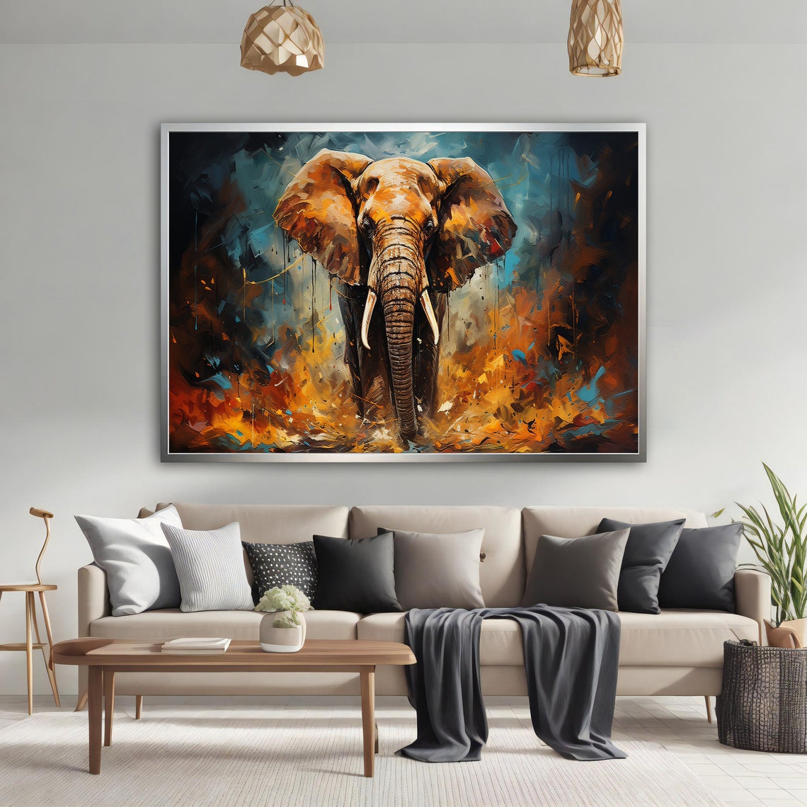Colorful Elephant Front View Abstract Brushstroke Wildlife Poster