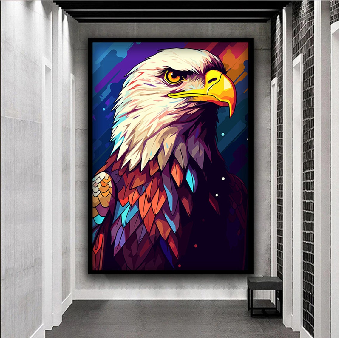 Colorful Bald Eagle Geometric Portrait Bold Bird Wildlife Art Poster - Image 4