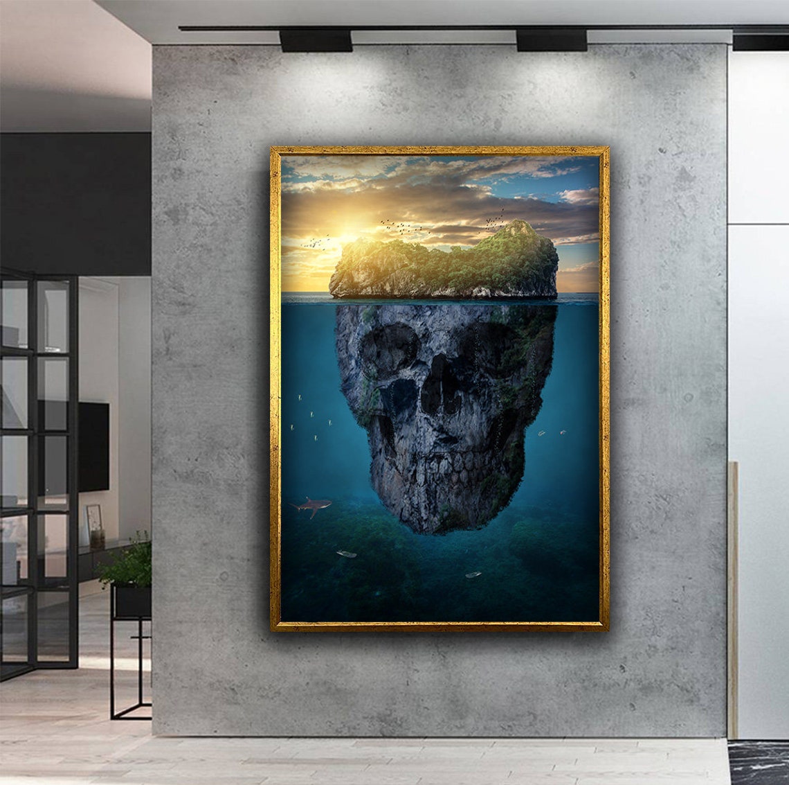 Skull Island Tropical Sunset Ocean Optical Illusion Wall Art - Image 4