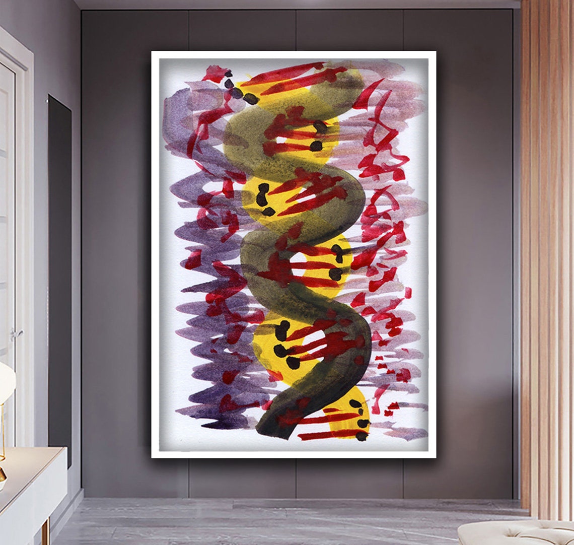 Abstract Yellow Red Purple Brushstroke Modern Painting Wall Art - Image 4