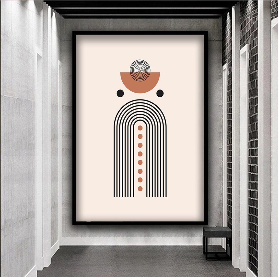 Minimalist Boho Geometric Rainbow Arch Line Art in Terracotta Print - Image 4
