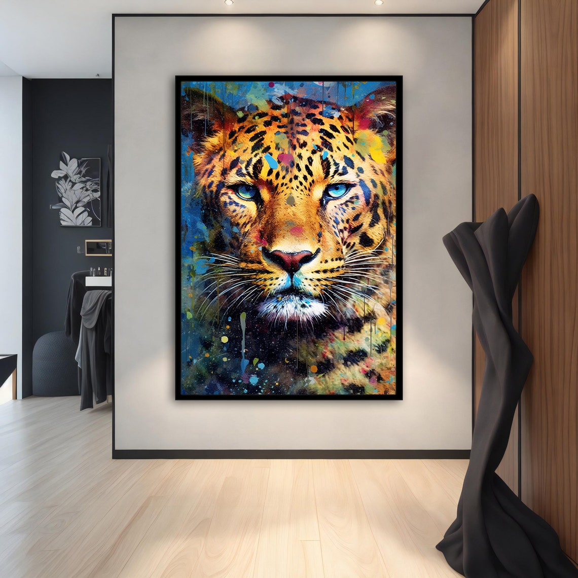 Colorful Leopard Blue Eyes Paint Splash Art Wild Animal Poster - Image 2