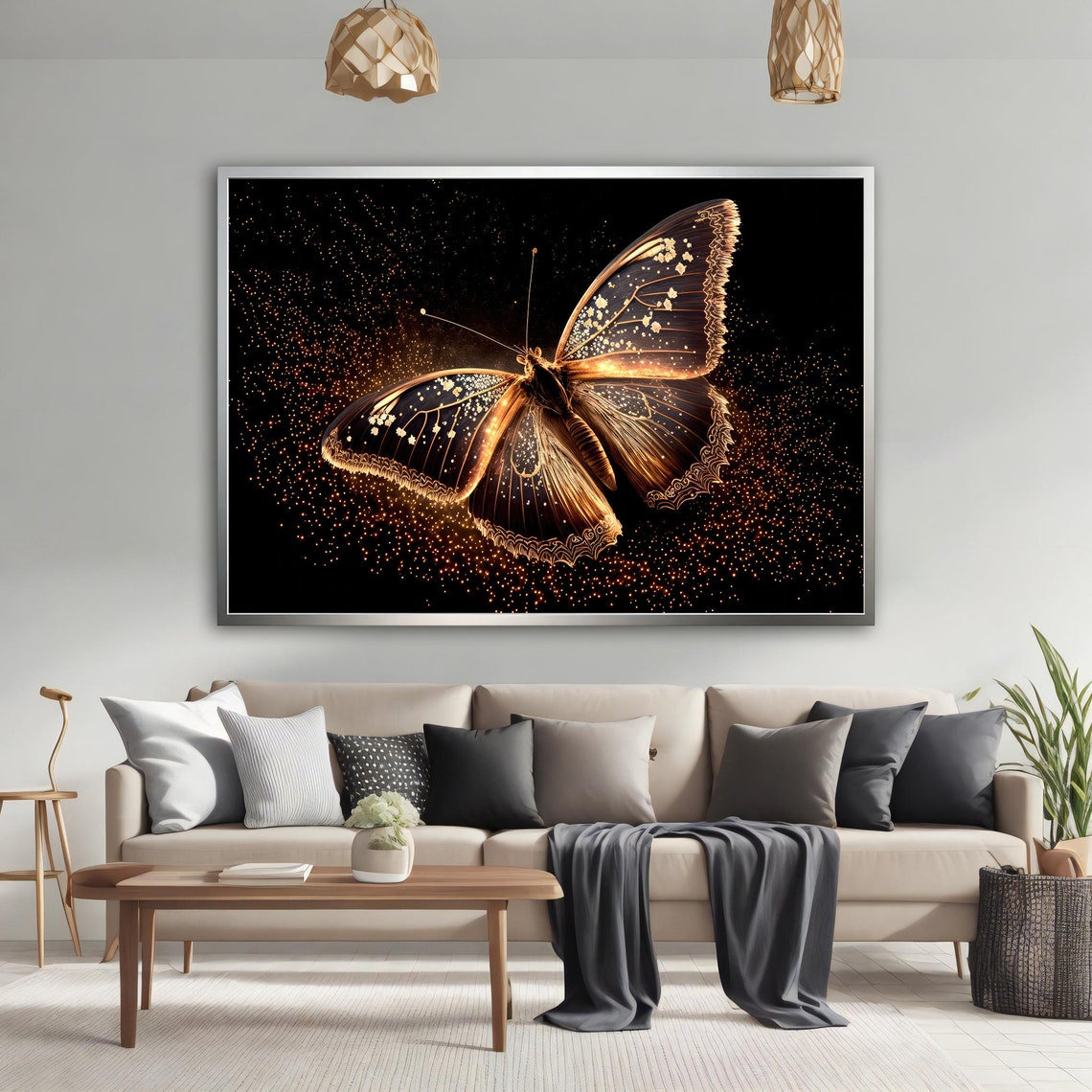 Glowing Gold Butterfly Black Background Sparkle Nature Poster - Image 4