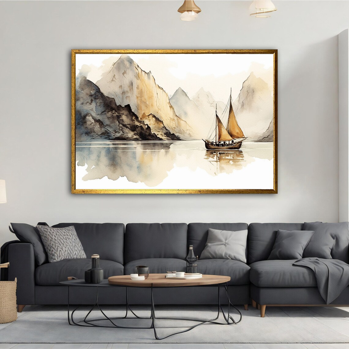 Ship And Mountain View, Abstract Art Print - Image 3