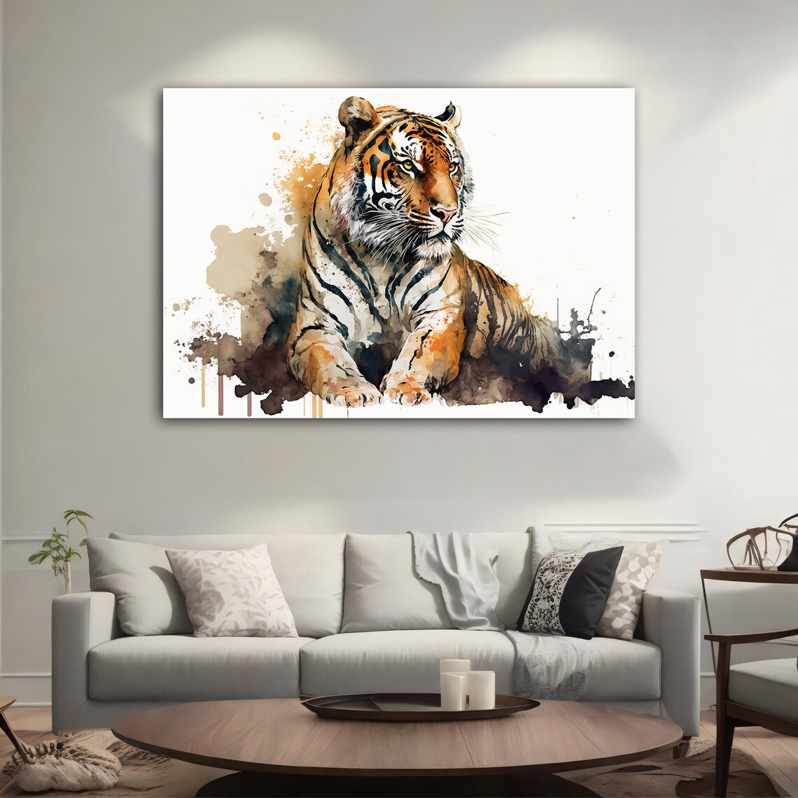 Tiger Watercolor Painting Resting Big Cat Splatter Art Wildlife Wall Poster - Image 4