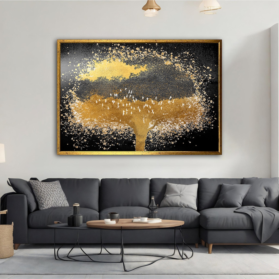 Gold Black Tree Of Life Painting White Birds Flying Night Wall Poster - Image 5