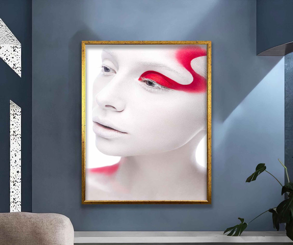 White Face Red Graphic Eye Makeup Beauty Portrait Wall Art Poster - Image 3