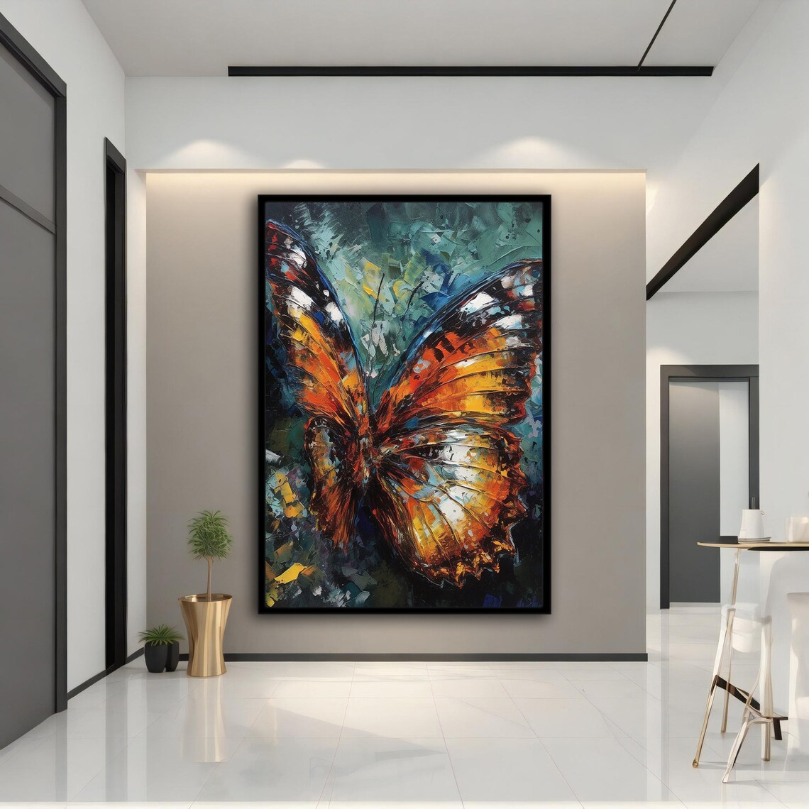 Orange Butterfly Impasto Oil Painting Colorful Insect Wall Art Print - Image 5