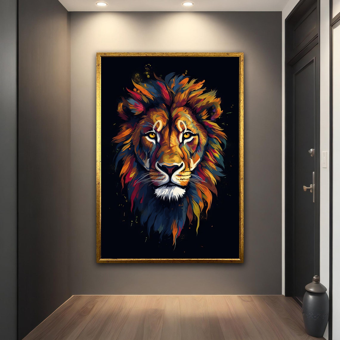 Vibrant Multicolor Lion Head Abstract Wildlife Painting Wall Art Print - Image 5