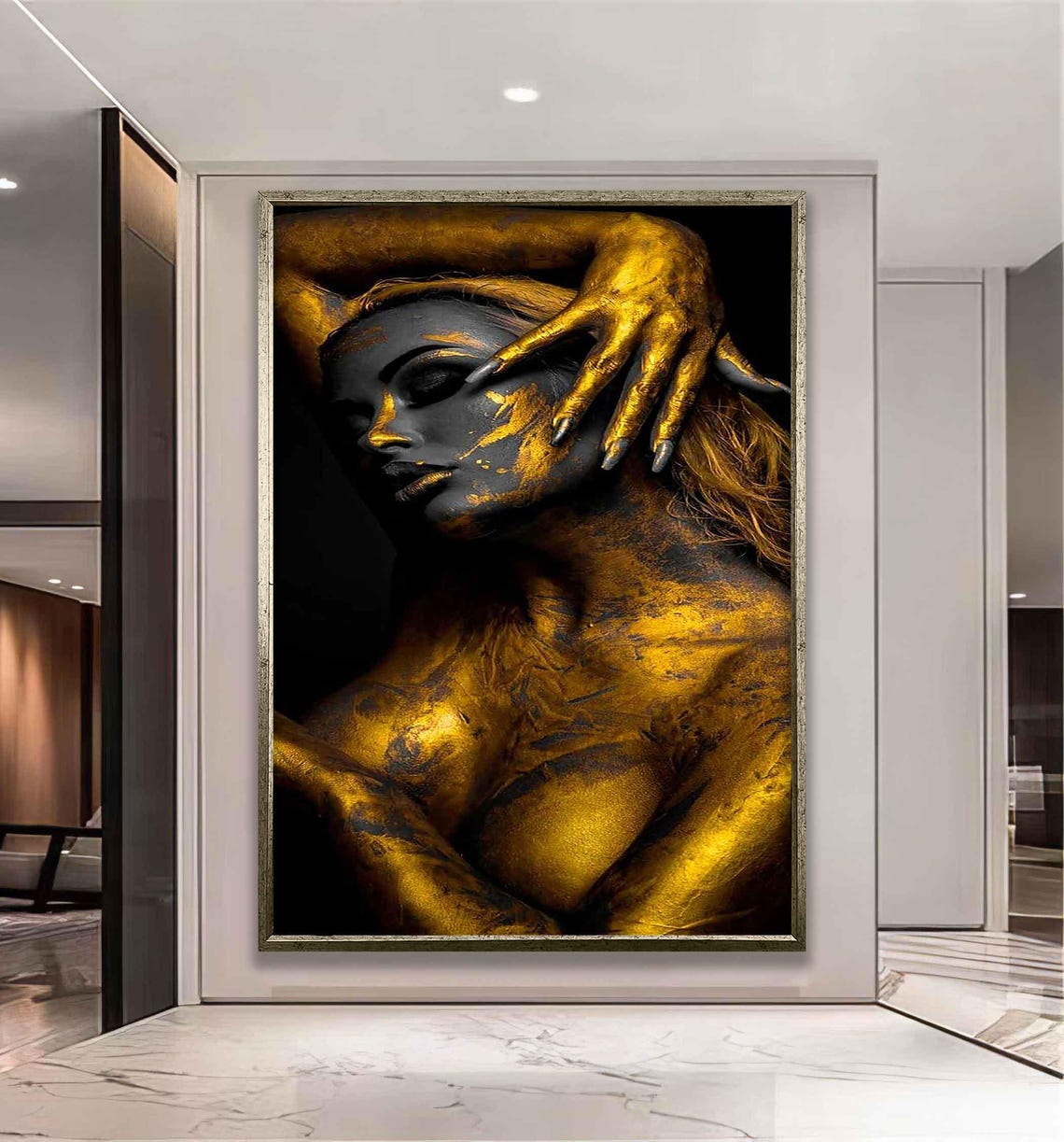 Gold Woman Painting Modern Woman Wall Art Modern Woman Print Woman Woman Wall Decor Woman Wall Art - Image 3