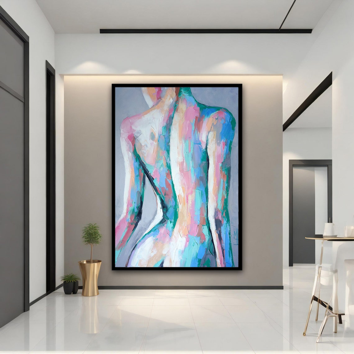 Abstract Pastel Nude Woman Back Palette Knife Figure Art Print - Image 4
