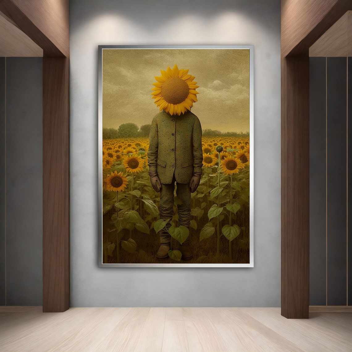 Sunflower Man Head Field Vintage Surreal Fantasy Botanical Art Poster - Image 3