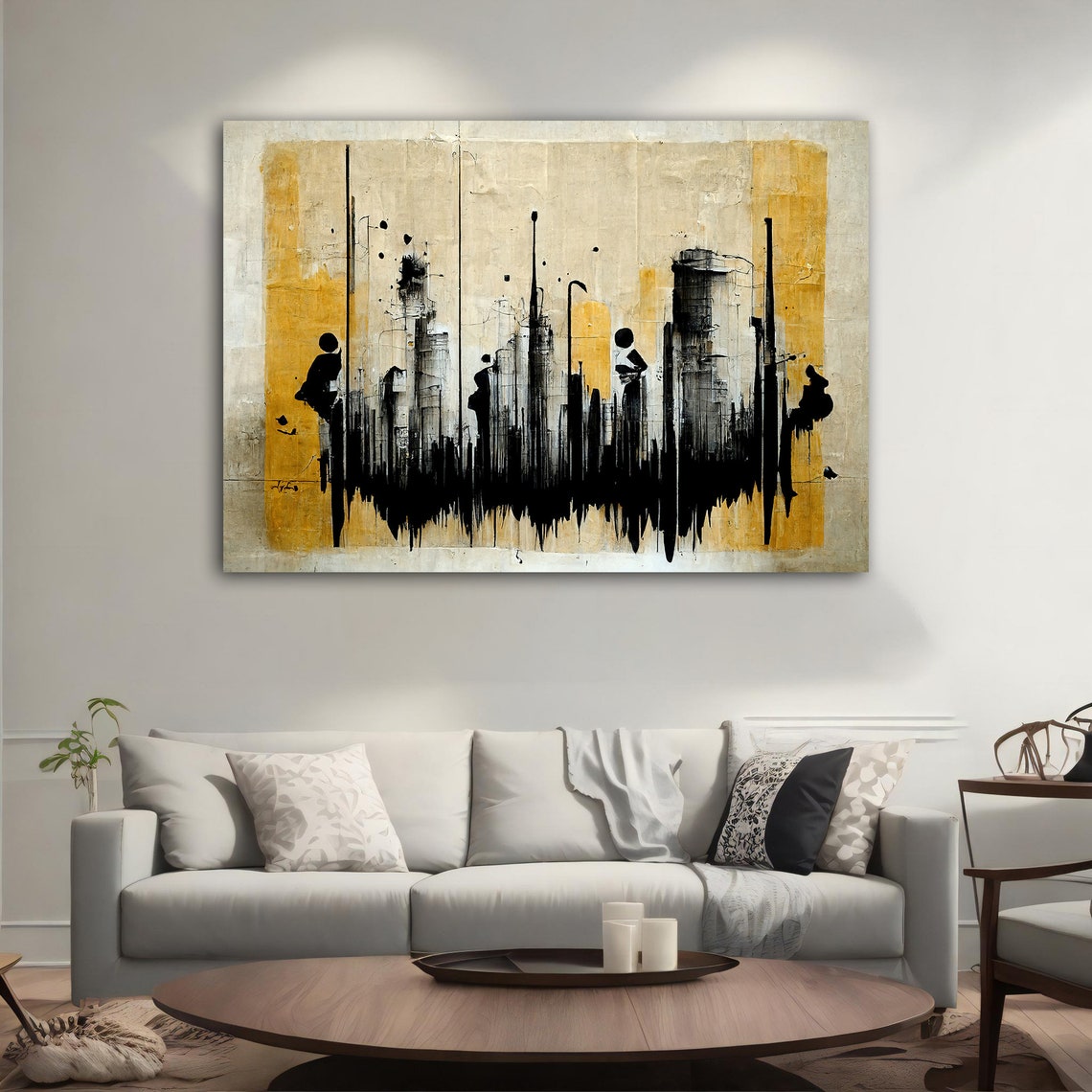 Abstract Black Graffiti Strokes Gold Beige Textured Modern Art Poster - Image 4