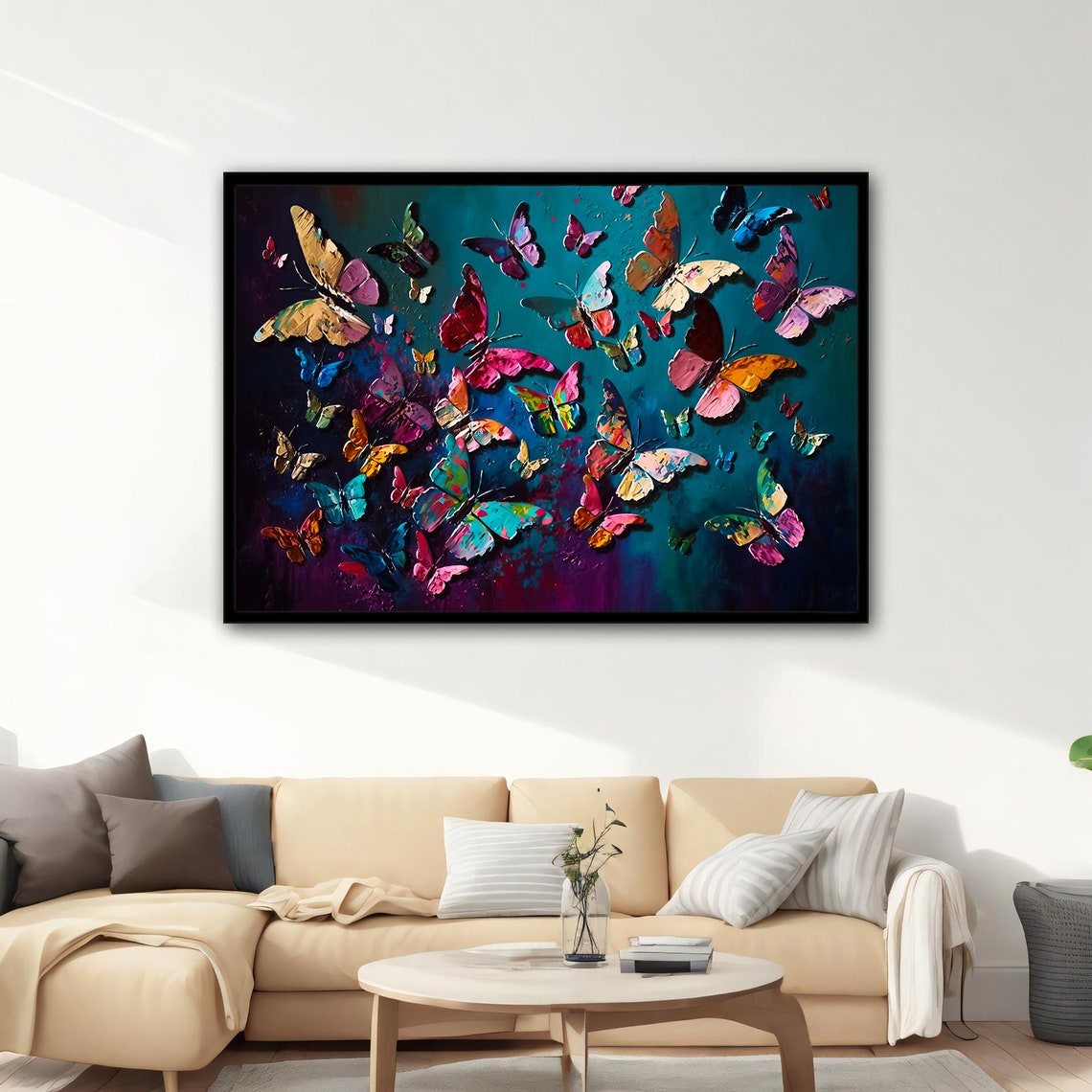 Colorful Butterflies Swarm Teal Background Nature Wall Art Poster - Image 5