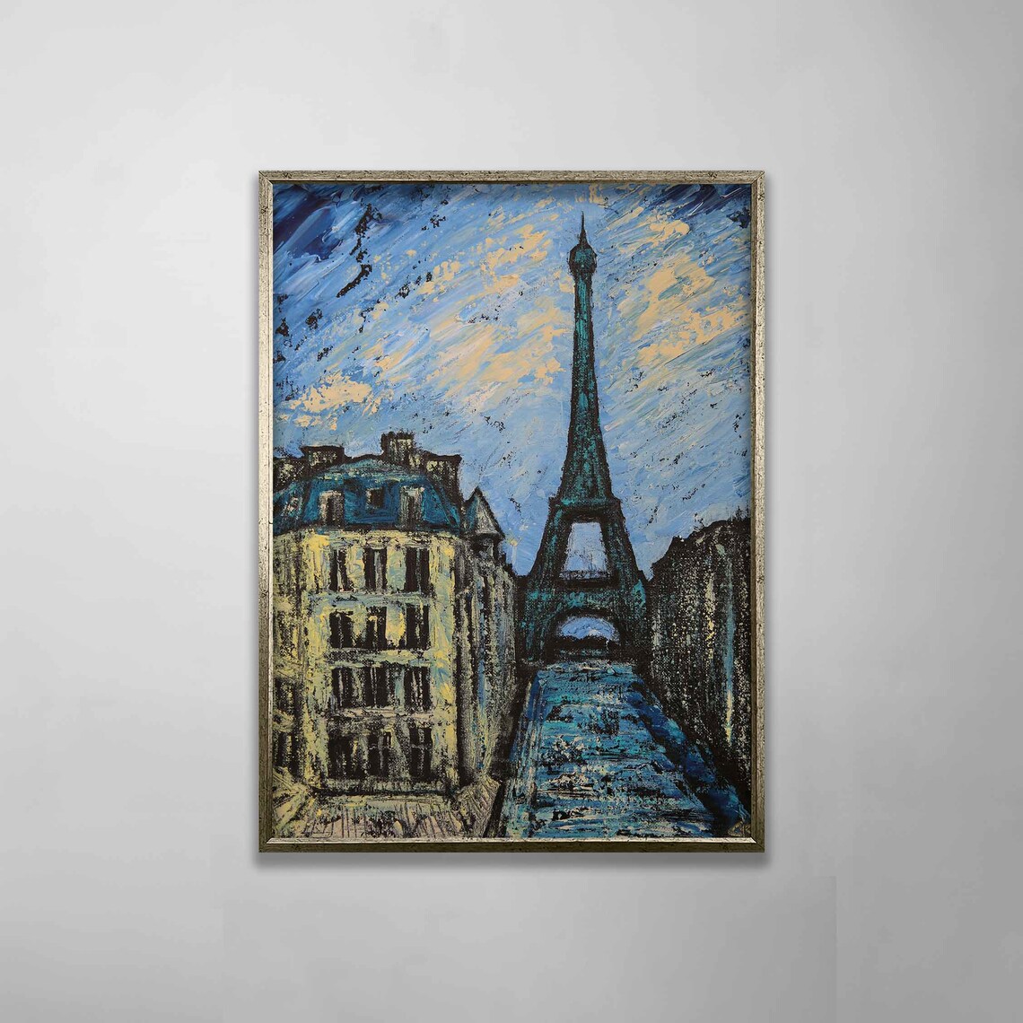 Paris Eiffel Tower Street View Impasto Oil Painting Style Poster