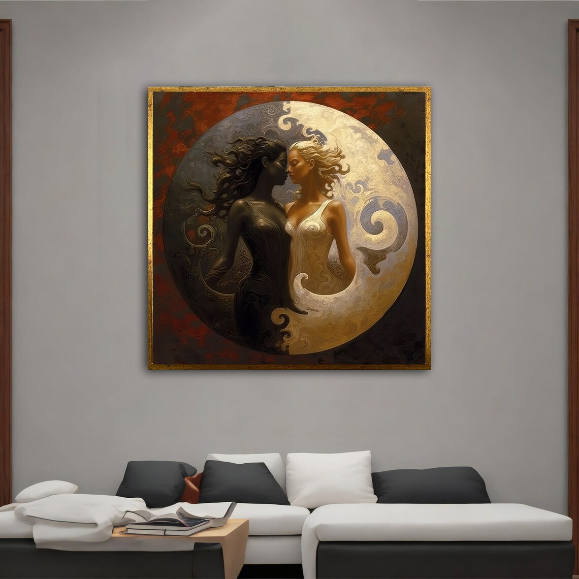 Yin Yang Woman Modern Wall Art Black And White Woman Modern Print Yin Yang Woman Painting Harmony Of Good And Evil - Image 3