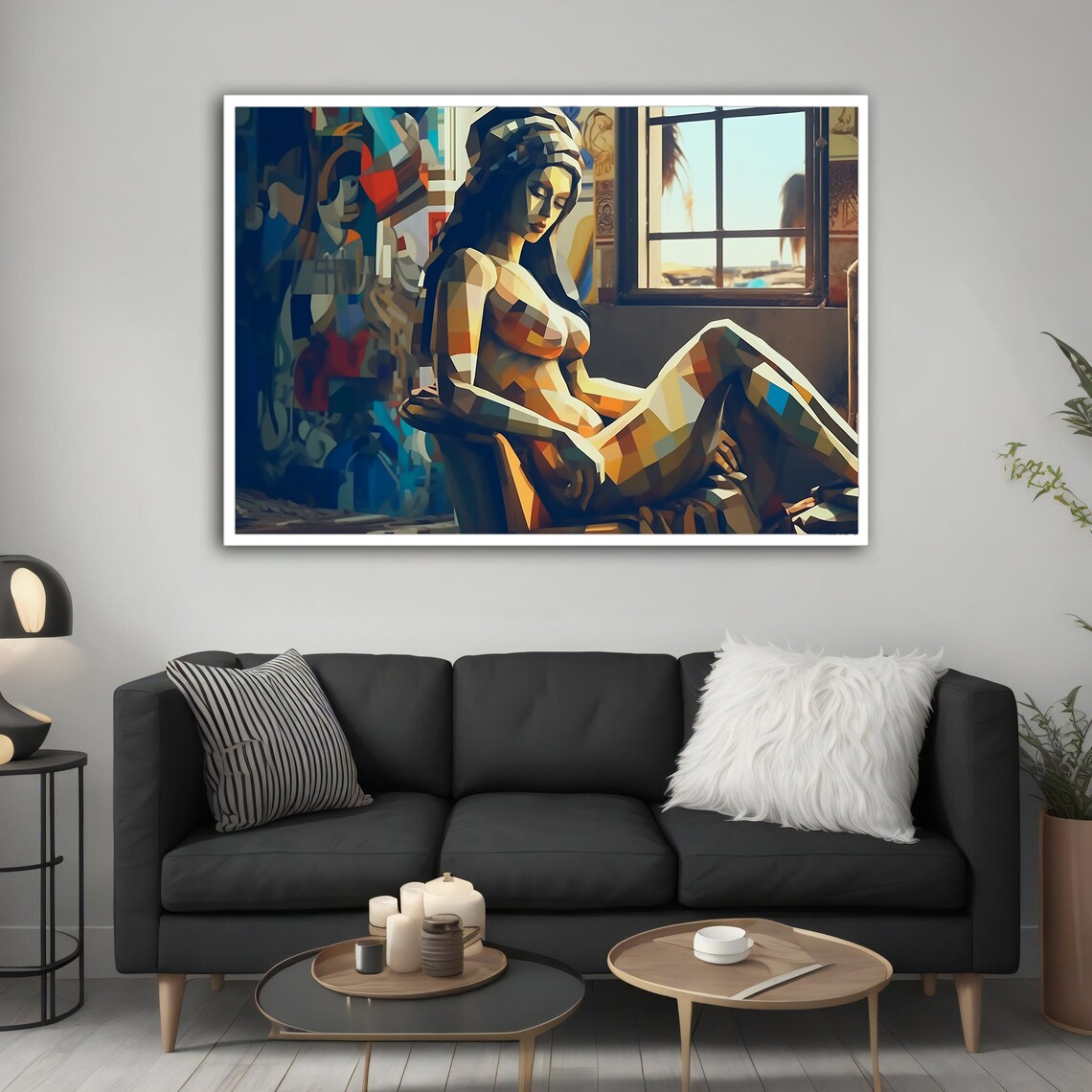 Geometric Mosaic Woman Painting Low Poly Nude Figure Window Light Wall Art - Image 2